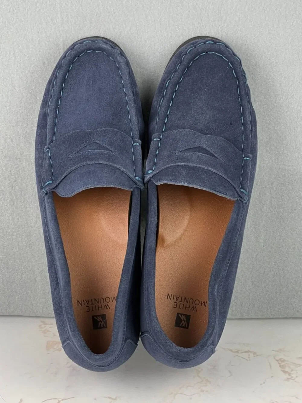 White Mountain Blue Suede Penny Loafers Leather Slip-On Women's Size 7.5M